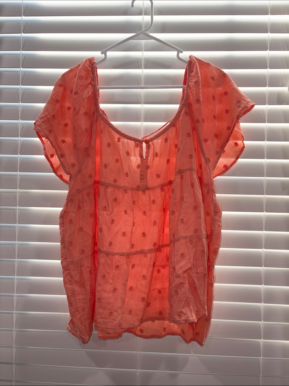 Old Navy Coral Sheer Flutter-Sleeve Tiered Blouse
